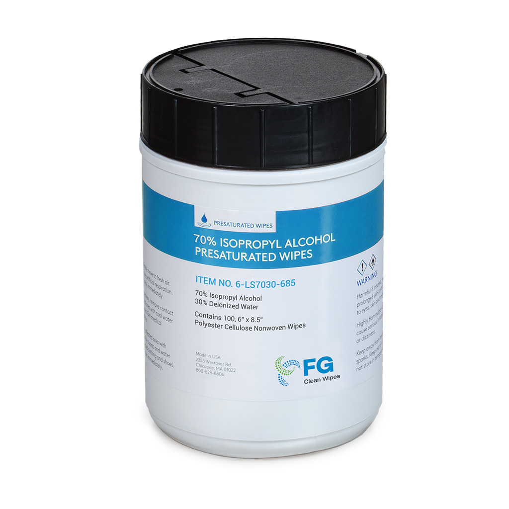FG Clean Wipes 70% Isopropyl Alcohol Wipes in Canister - Large 5`` x 8.5`` - 100 Wipes
